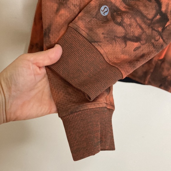 Lululemon Textured Tech Hoodie Mens Large Orange Grey Mesh Knit Classic Fit - Picture 10 of 14